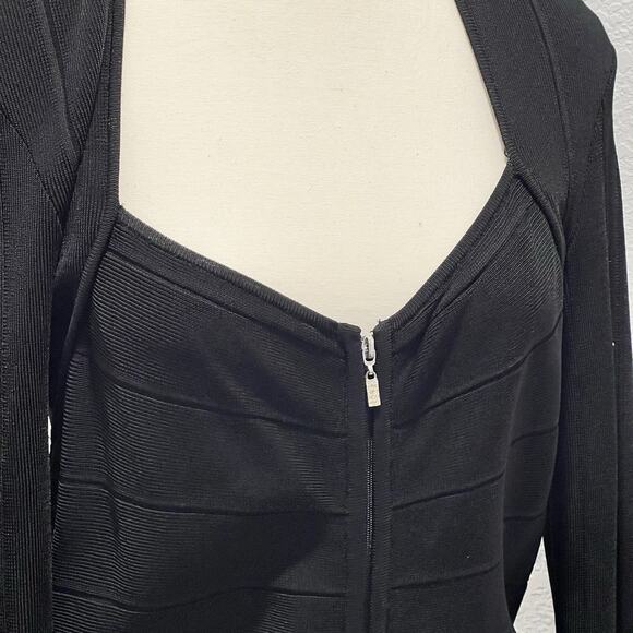 Cache Black Long Sleeve Zip Up Zip Down Sweetheart Neck Sweater Women's Large - Picture 2 of 11
